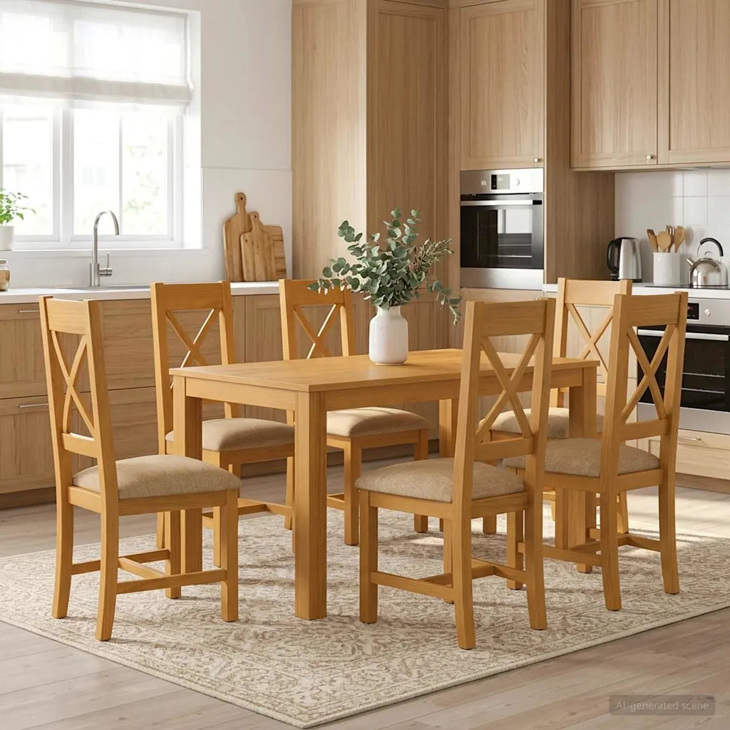 Set da pranzo 7 pz Beige Legno di Quercia Massello 3430381