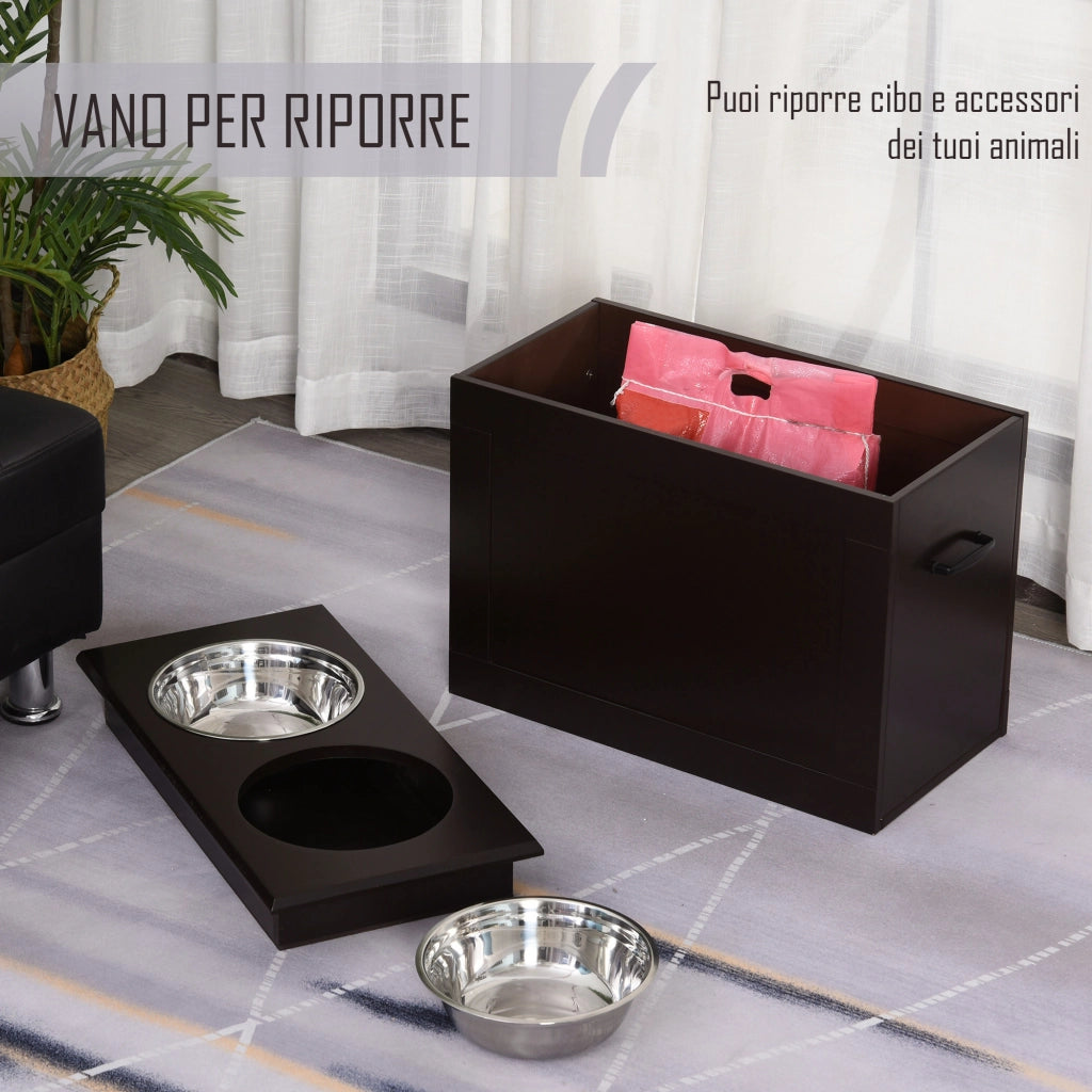 Supporto Portaciotole per Cani Grandi ¨C zephmum ¨C Marrone, MDF e Acciaio Inox, 60x30x41 cm