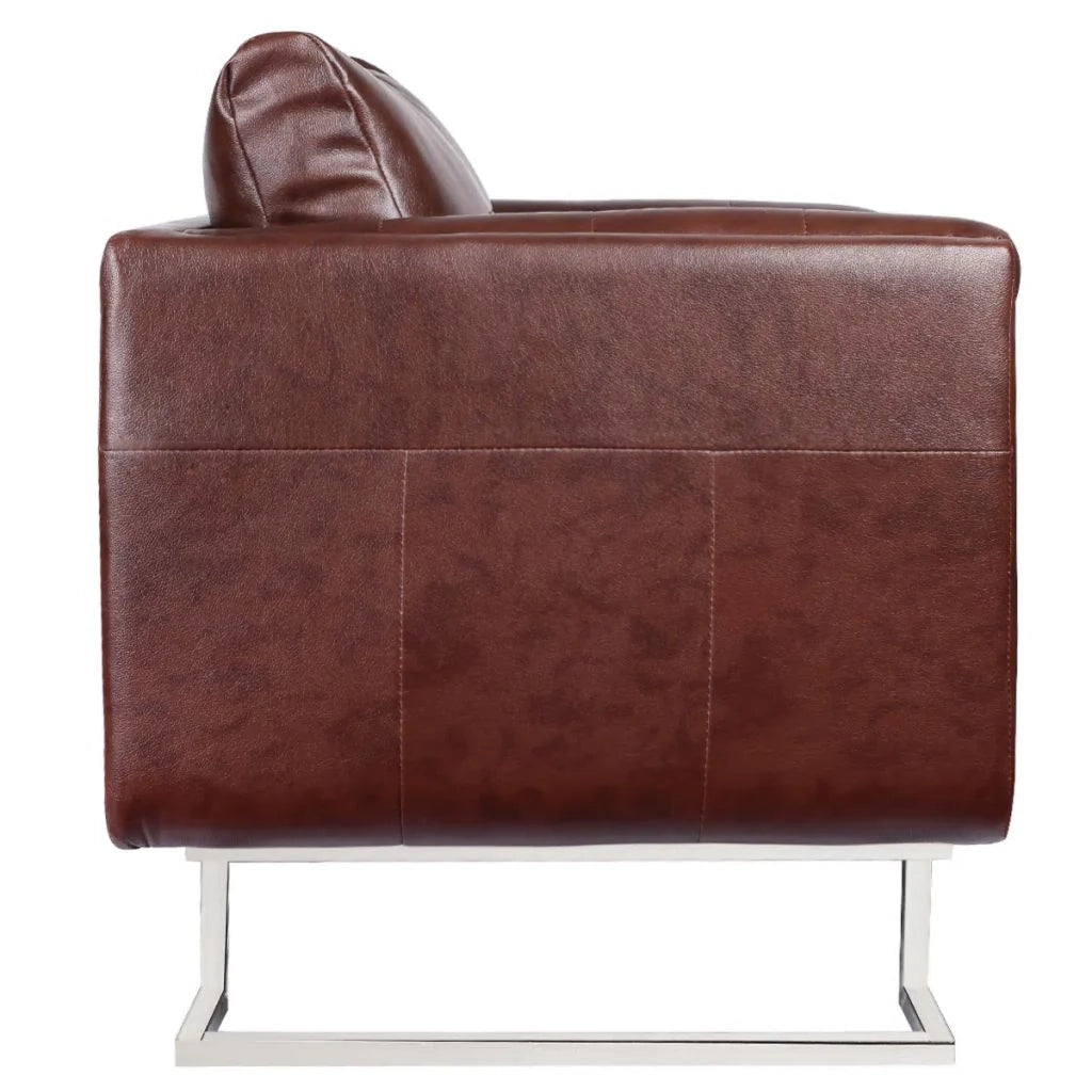 Poltrona sedia design lounge sedile club divano cubo da soggiorno con gambe cromate in pelle sintetica marrone 1102041/3