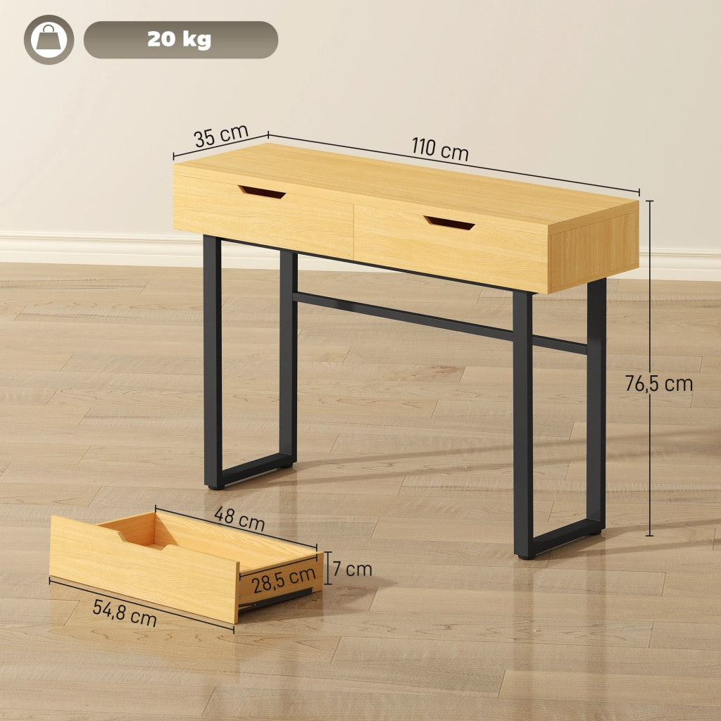 Tavolino console con 2 cassetti ¨C zephmum ¨C metallo naturale 110x35x76.5 cm