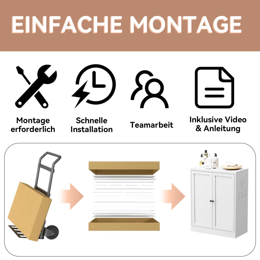 Mobile contenitore con 2 ripiani regolabili e ganci, per cucina e bagno, in metallo bianco, 88 × 70 × 35 cm