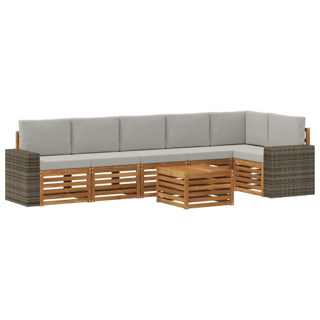 Set di divani da esterno 7 pz Naturale e Grigio Chiaro 3384457