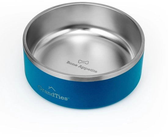 Ciotola per cani in acciaio inossidabile con incisione, riciclabile, BPA-free, isolata, per cani e gatti, grande, duraturo, antiscivolo, impermeabile, da esterno (1250 ml, blu cobalto)