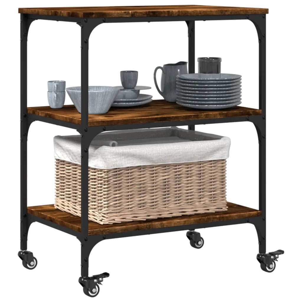 Carrello da Cucina-Scaffale per Cucina Rovere Fumo 60x41x76 cm in Legno Multistrato