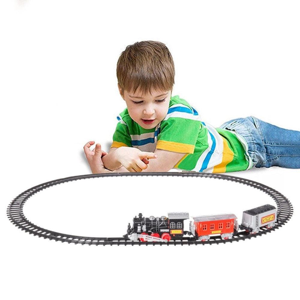 Trade Shop - Pista Treno Trenino Per Bambini 250cm Con Binari Locomotiva 2 Vagoni Luci Suoni -