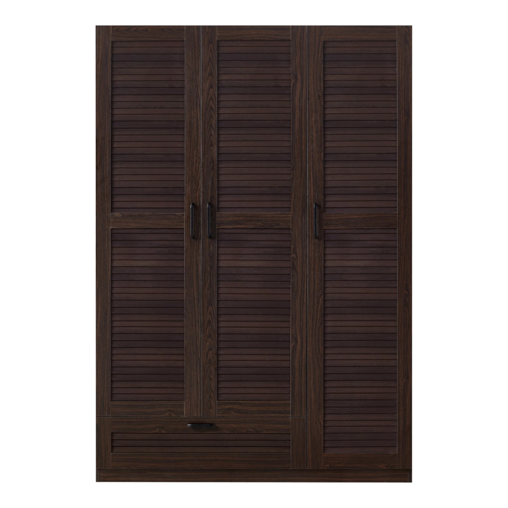 Armadio Guardaroba Finning con Ante a Persiana e Cassetto 176 x 120 x 52 cm Effetto Noce Scuro [en.casa]