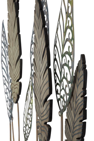 Pannello e Legno Foglie 75x2,5x87 cm in Ferro e MDF Oro e Argento