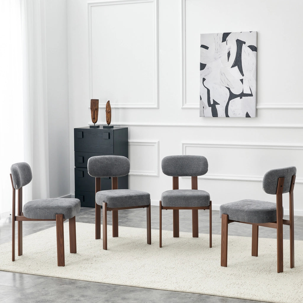Set 4 Sedie da Pranzo Imbottite ¨C MINIMAL ¨C Tessuto Lino, Schienale Curvo, Stile Moderno