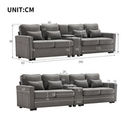Canap?? 4 posti con braccioli portaoggetti - Xylo - Grigio scuro tessuto lino con console