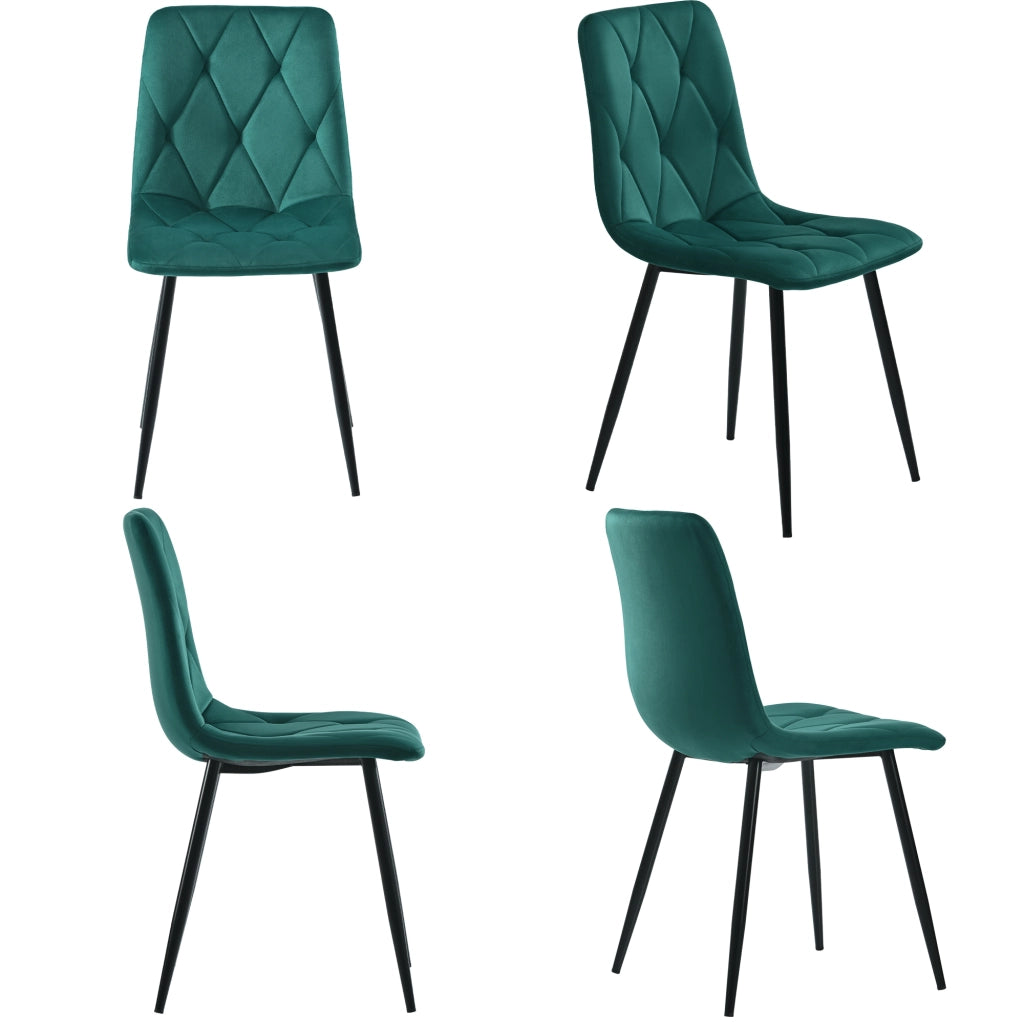 Tavolo da pranzo con 4 sedie in velluto e gambe nere, set moderno per cucina e sala da pranzo, in MDF, verde