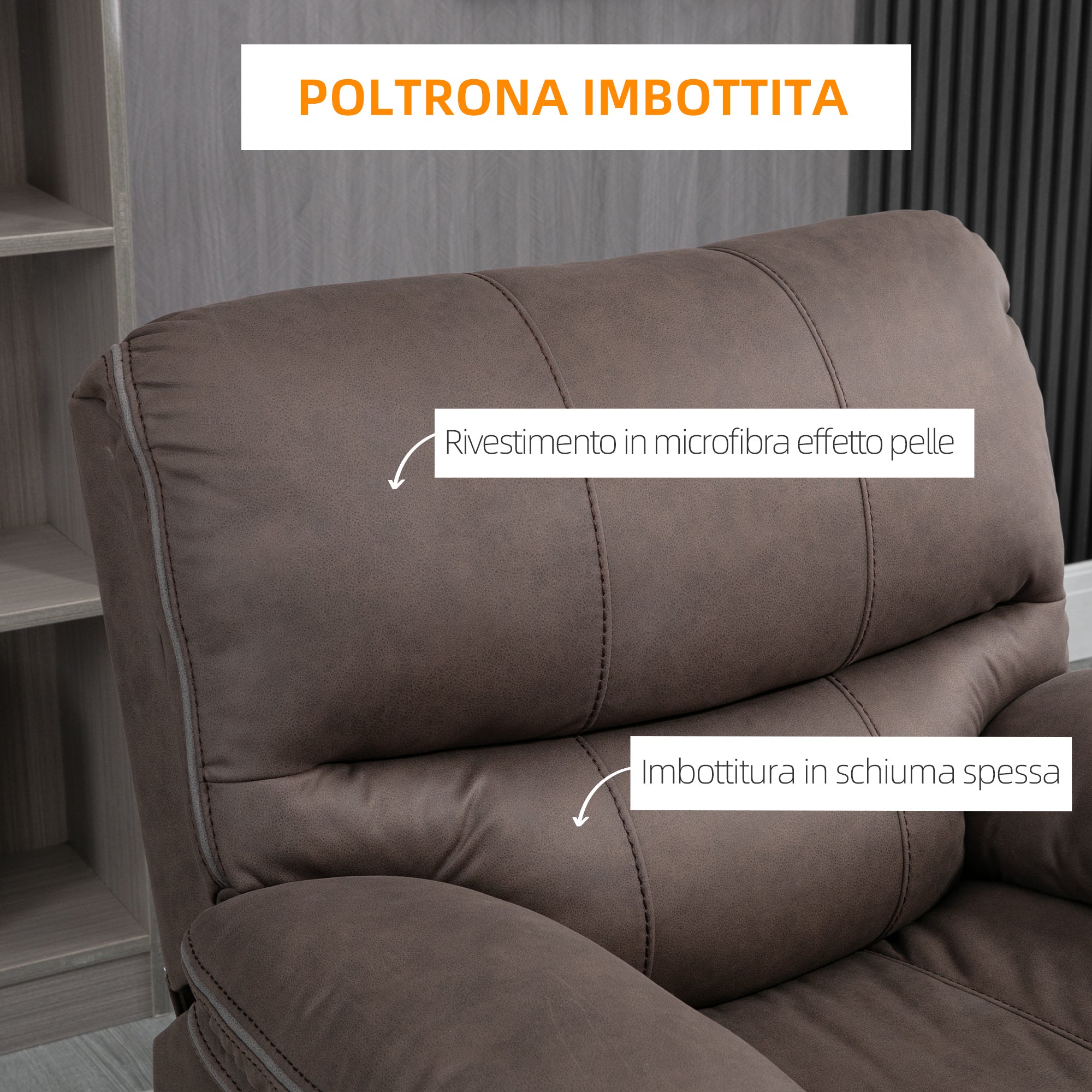 Poltrona Relax Manuale Reclinabile 97x99x96 cm  in Tessuto Marrone