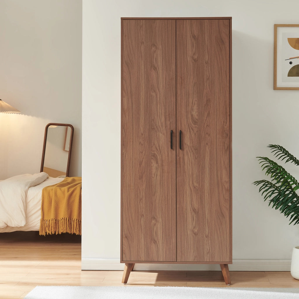 Armadio Guardaroba Norg con 2 Ante e 4 Scomparti 191x80x52 cm - Effetto Noce [en.casa]