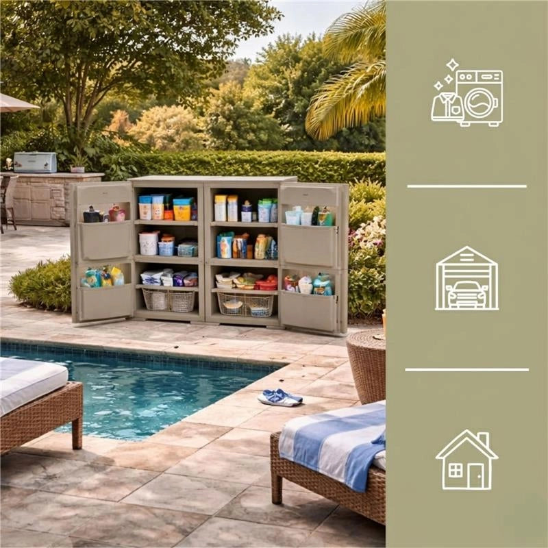MOBILE MULTIUSO 2 ANTE TALPA 79X43X85,5 CM CON 2 MODULI E 4 TASCHE LATERALI – ARMADIO ORGANIZZATORE CON RIPIANI E ANTE LISCE PER CASA