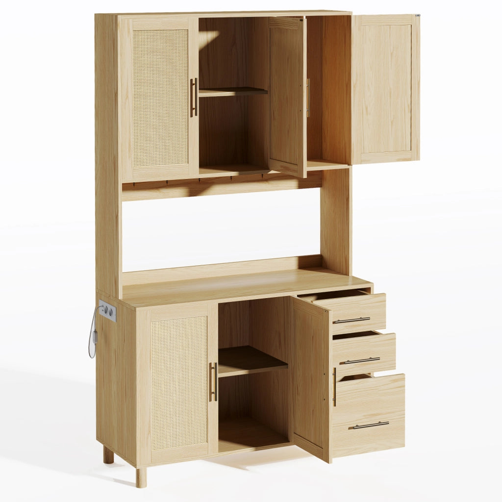 Credenza da cucina 183 cm con LED RGB, 2 prese e porta USB, ripiani regolabili e 3 cassetti