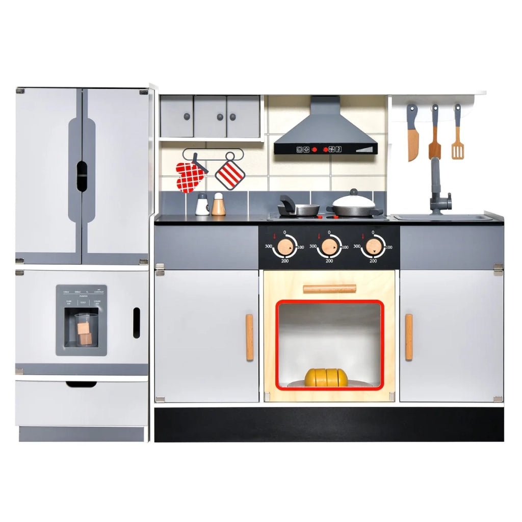 Cucina per bambini con frigorifero 111 x 31,5 x 81,5 cm giocattolo educativo interattivo decorativo in MDF grigio 20_0020964