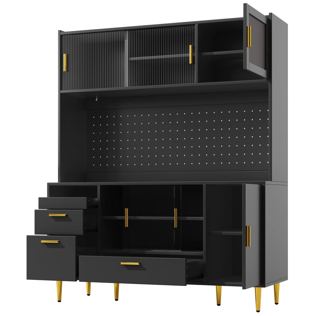 Credenza da cucina con cassetti e LED - per cucina - in MDF - 140×40×180 cm - nero