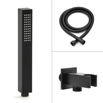 Set doccia nero opaco con braccio soffione rettangolare 30x20 e kit doccia