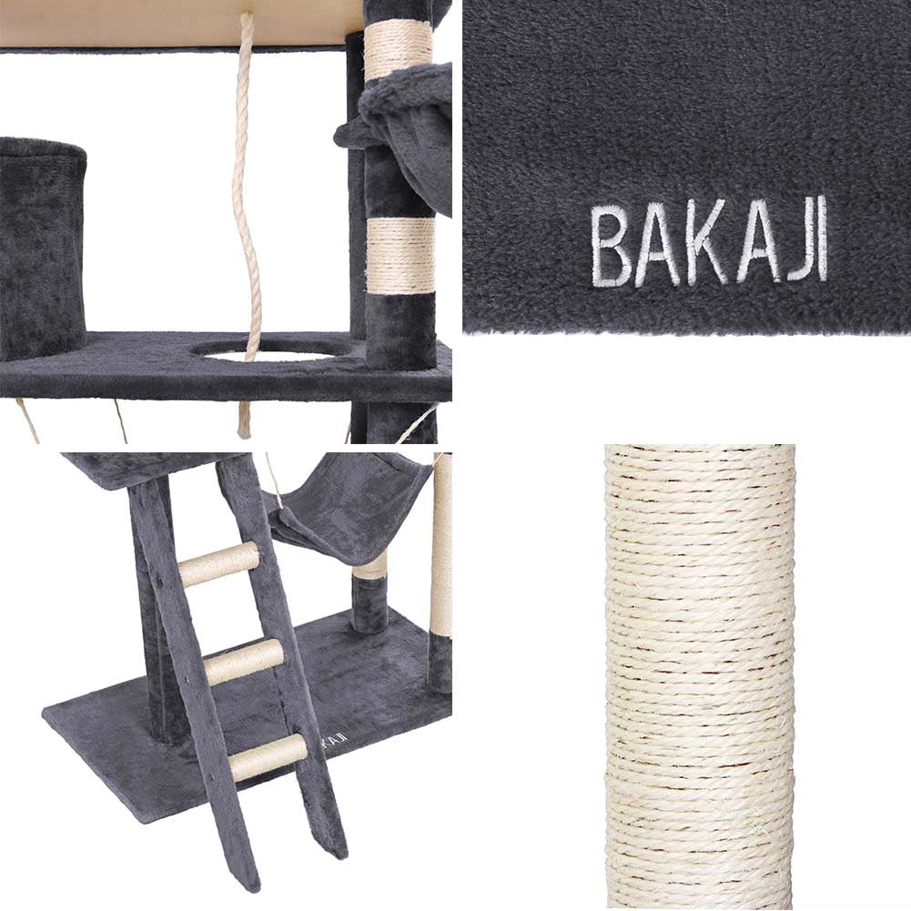 Albero Tiragraffi per Gatti Parco Giochi Cuccia Graffiatoio gatto 142cm Grigio