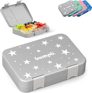 Tromba per bambini con caselle, chiusura sicura per bambini con chiusura a click, contenitore per pranzo, bento box per asilo, scuola, uscite, colore grigio - stelle