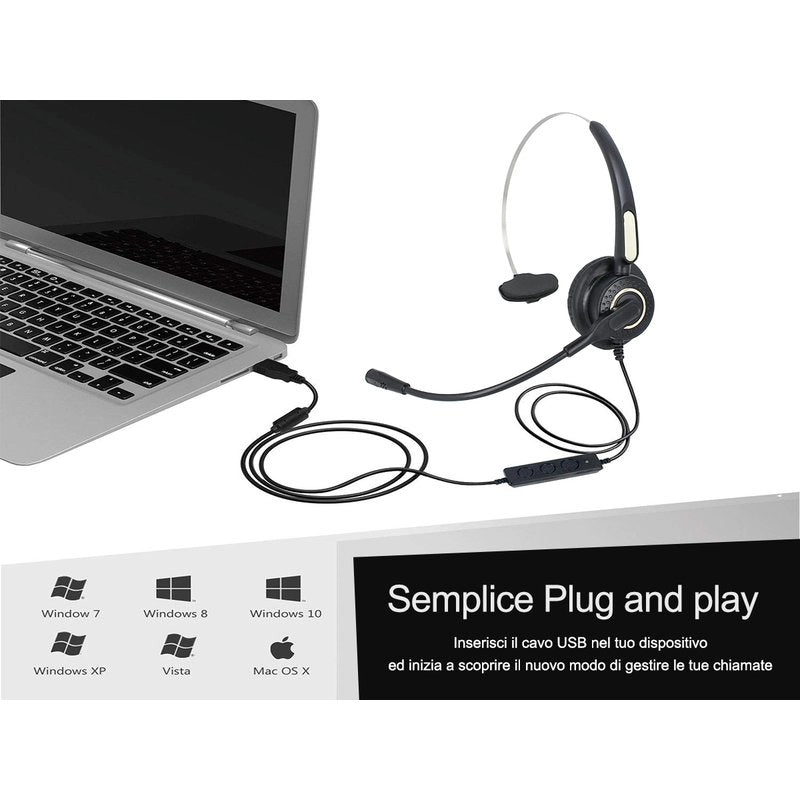 Cuffia Monoaurale Con USB Microfono Auricolare Professionale Per PC Notebook Aziendale Ufficio Call Center Skype Uso Business