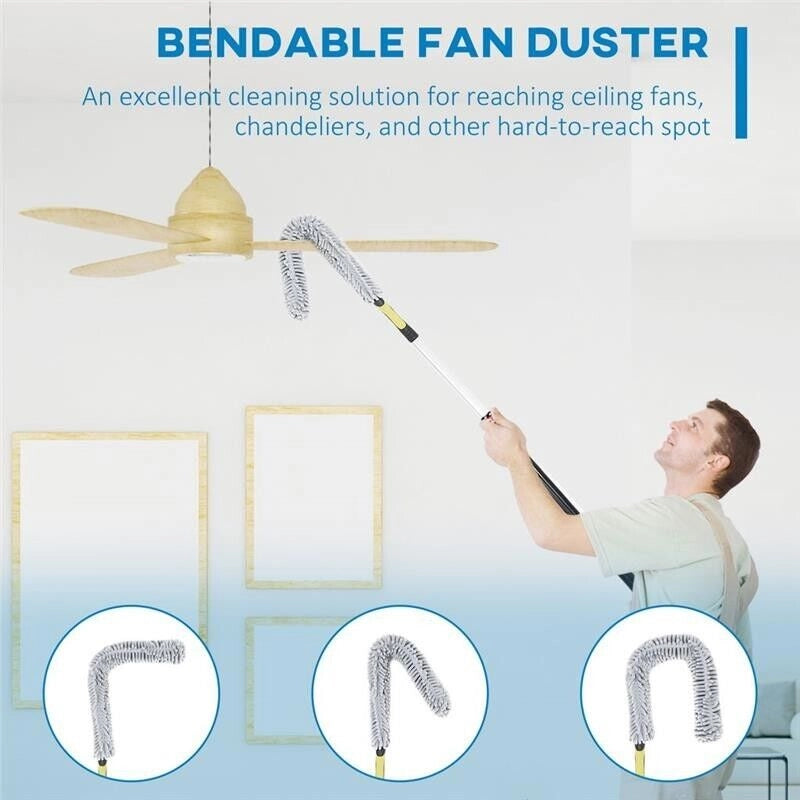 KIT DI PULIZIA PER CASA E UFFICIO CON ASTA, SPOLVERINO PER RAGNATELE IN MICROFIBRA E PER VENTILATORE 10X10X166 CM