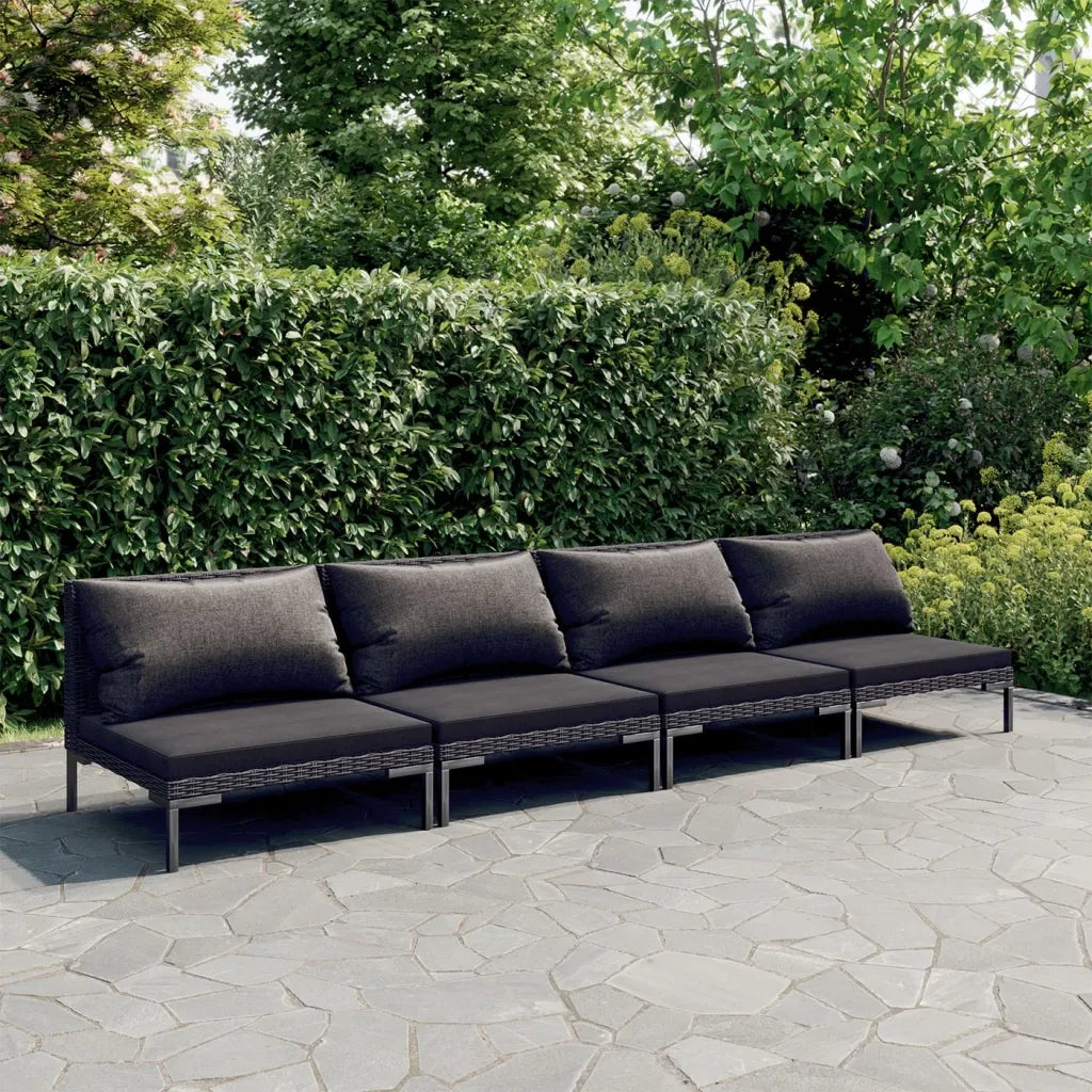 Set Divani da Giardino 4 pz con Cuscini Polyrattan Grigio Scuro 3099814