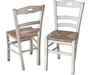 Set 2 sedie legno shabby bianco consumato seduta paglia 43x46x89 - Mobili 2G