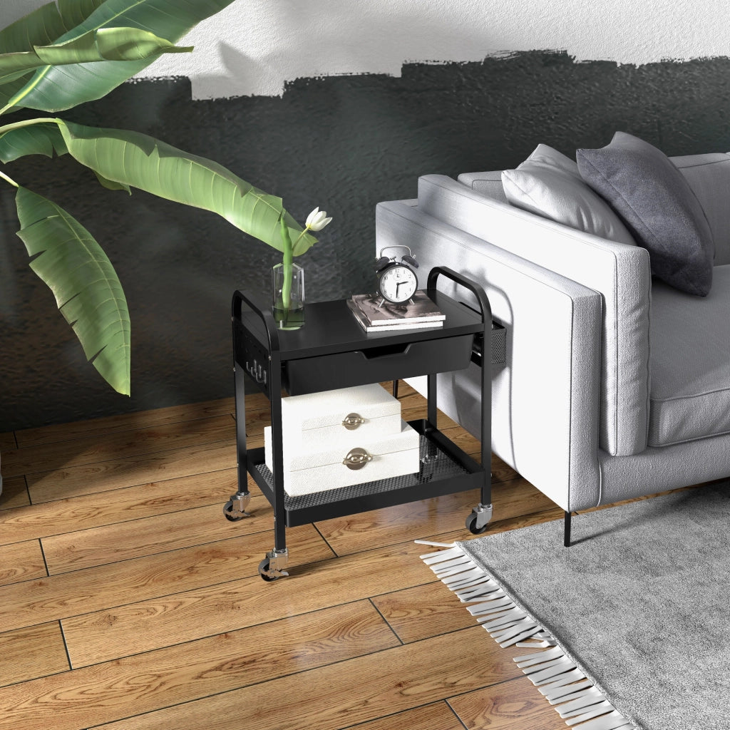 Carrello multiuso con cassetto e ripiano ¨C Minimal ¨C Nero 40x30x80
