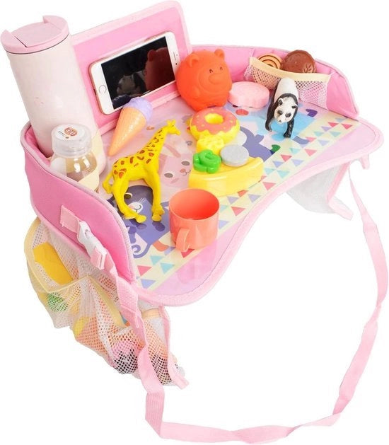 Piatti di gioco per bambini - Sedile per auto con cassetto di attività e tasche in mesh - Tavolo auto rosso