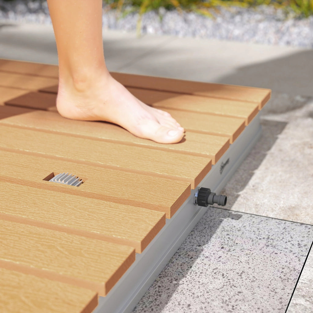 Doccia da Giardino Portatile 70x55 cm Getti d'Acqua Regolabili fino a 4 m in Polistirene Effetto Legno
