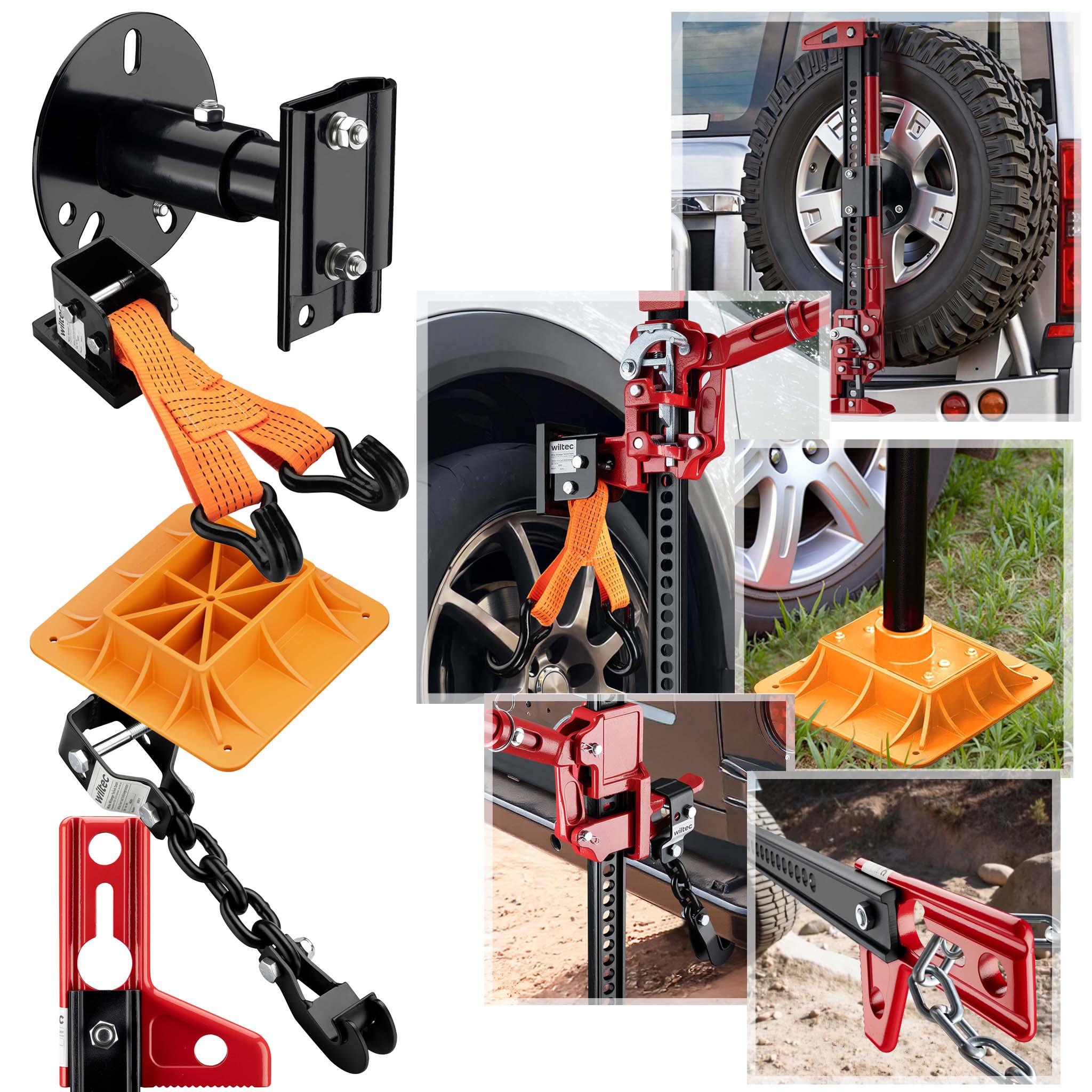 Farm Jack – Multi-Purpose Set for ATVs/Trailers, High Lift Jack for up to 3000 kg with Base Plate, Bumper Lift Attachment, Winch Clamp and Wheel Lifting Attachment