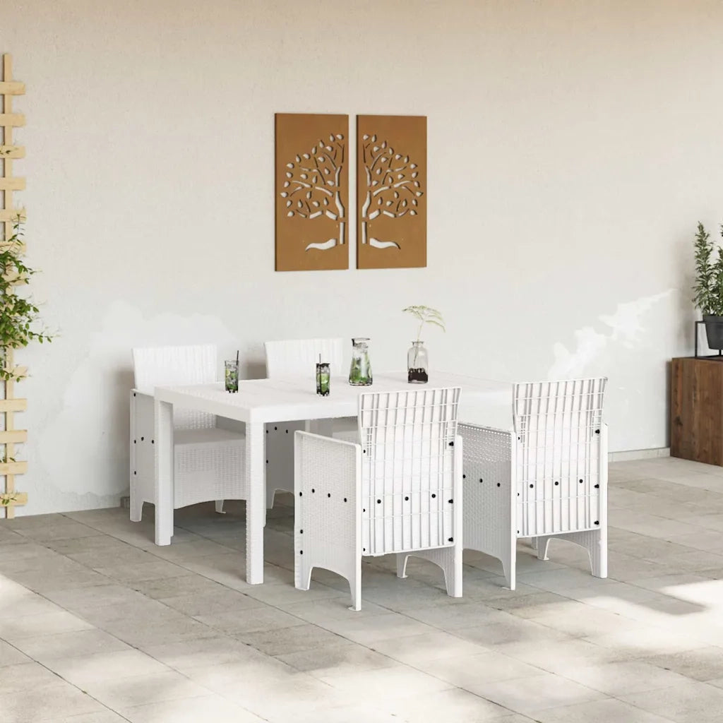 Set da Pranzo per Giardino 5 pz | Set Salotto da Giardino Bianco Rattan Polt