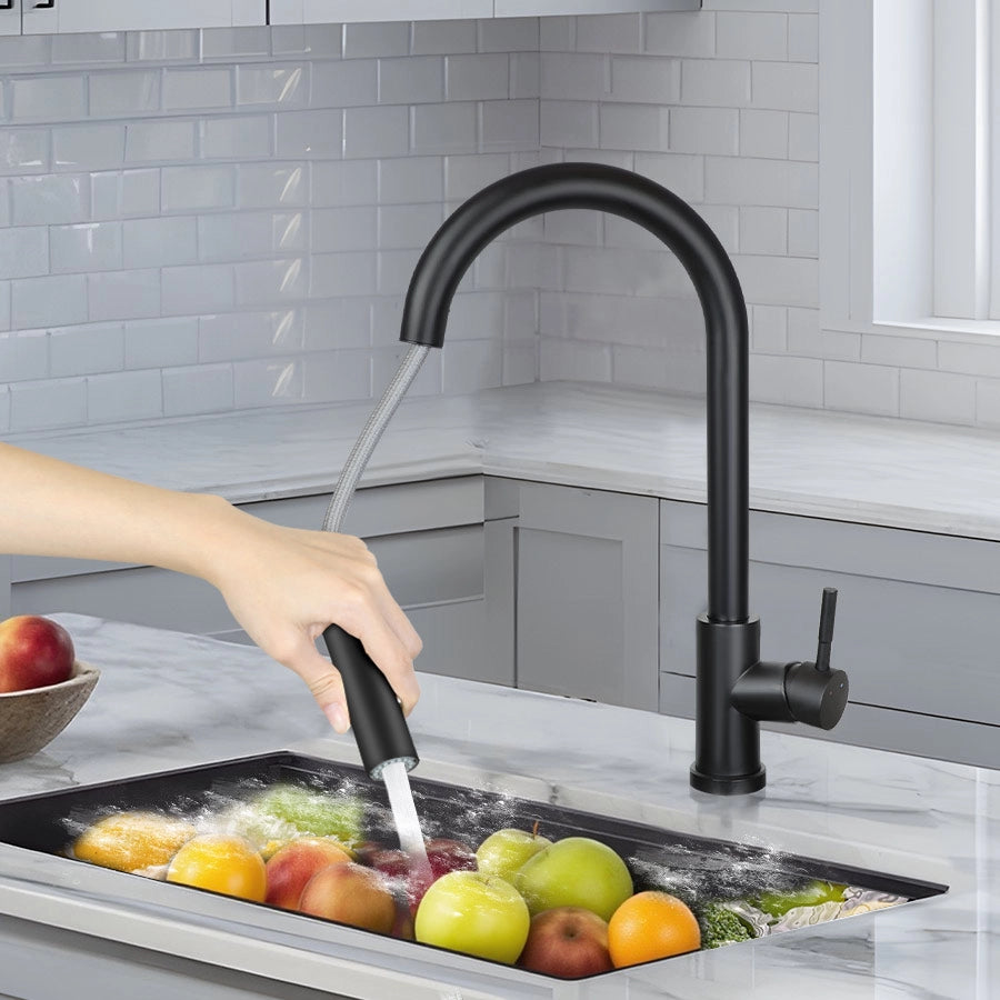 ZMH Miscelatore in acciaio inox nero con doccia estraibile a 360° e 2 getti