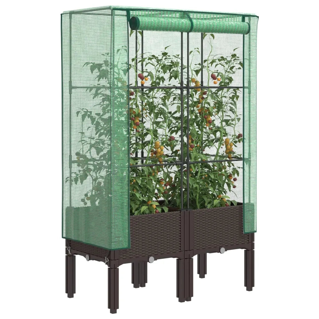 Fioriere | Cassetta per fiori | Letto Rialzato con Copertura Serra Effetto Rattan 80x40x140 cm