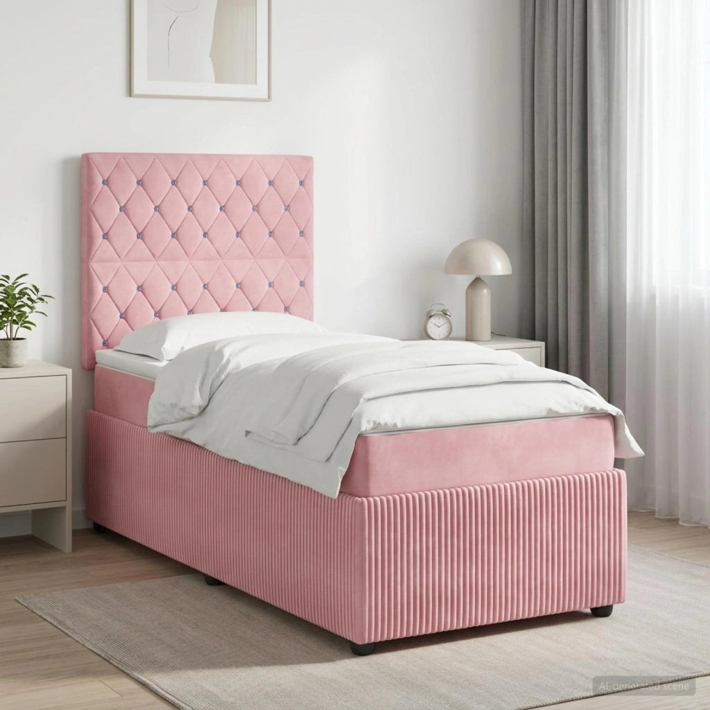 Letto box spring con materasso Rosa 80 x 200 cm Velluto 3454492