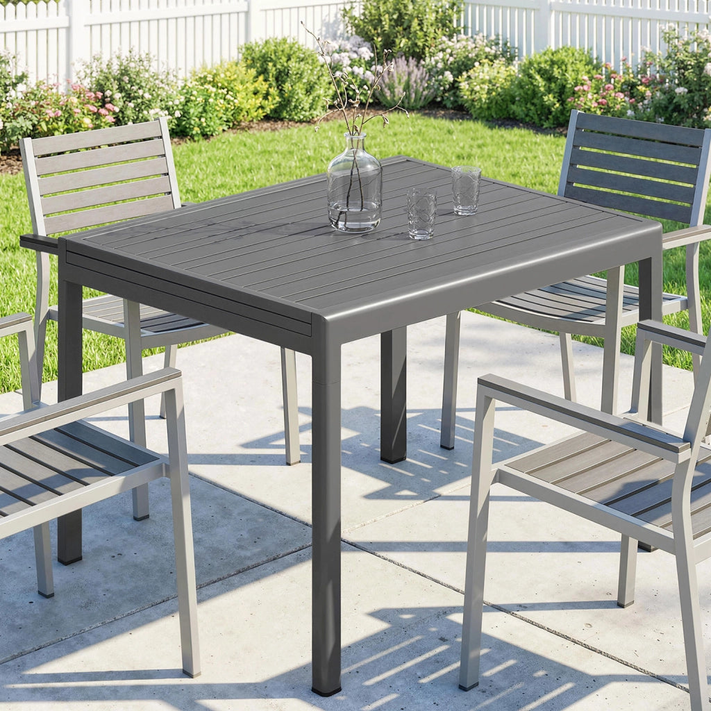 Tavolo da Giardino Allungabile 110-170x90x75 cm per 6-8 Persone con Piano a Doghe in Alluminio Grigio Scuro