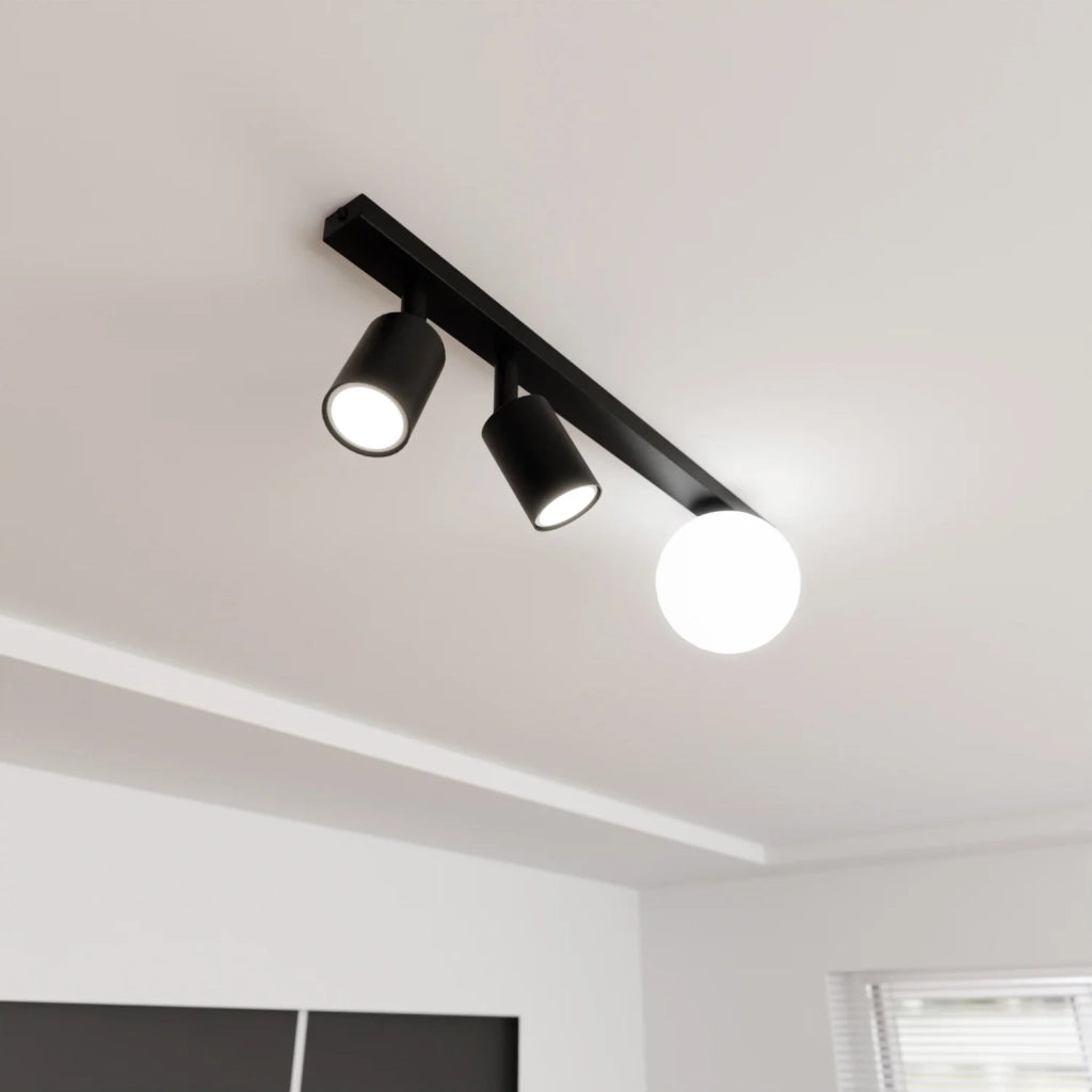 Plafoniera Minimal 3 Luci Sobek In Acciaio Nero E14+Gu10
