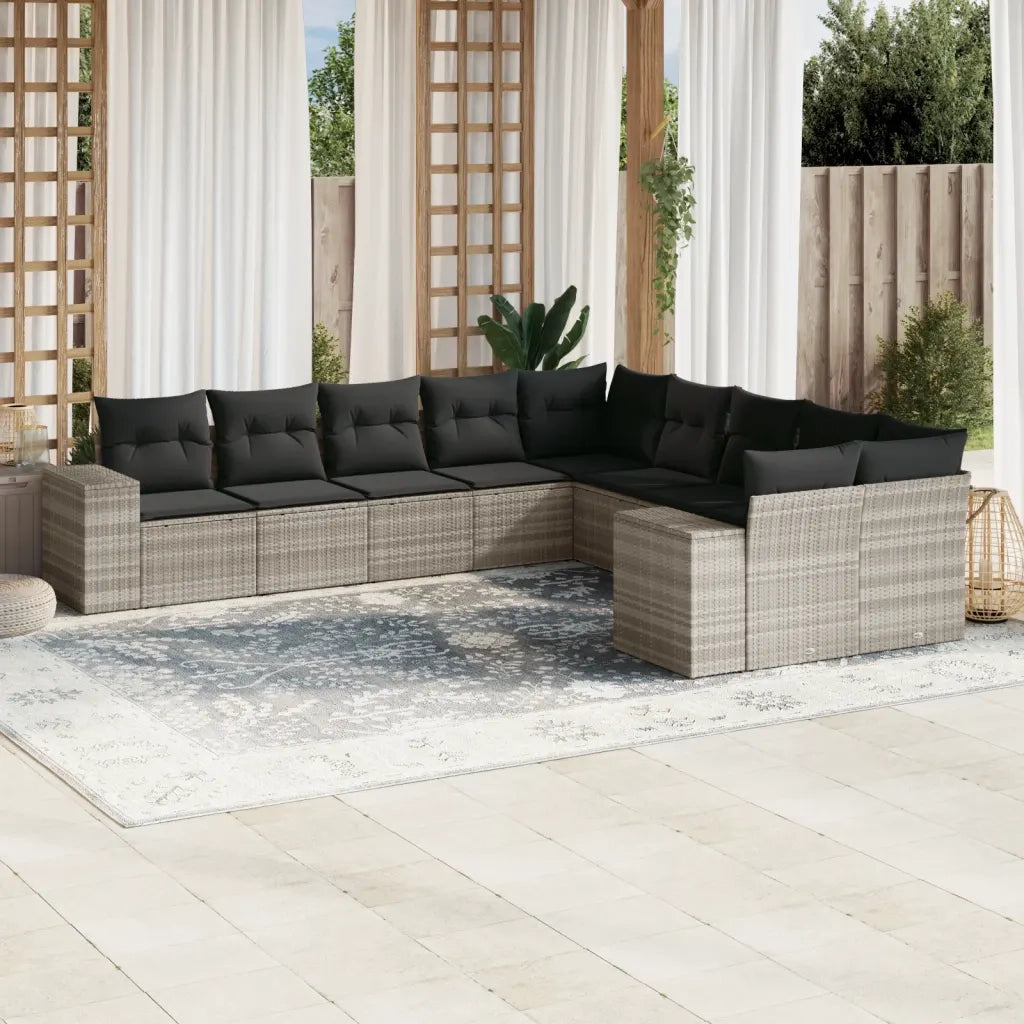 Set Divano Giardino 10 pz con Cuscini Grigio Chiaro Polyrattan 3255449