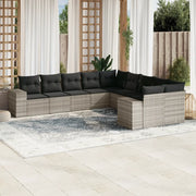 Set Divano Giardino 10 pz con Cuscini Grigio Chiaro Polyrattan 3255449