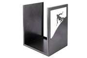 Porta Legna Sagomato Sciatore 40,5x35,5x50 cm in Ferro Verniciato Grigio Martellato