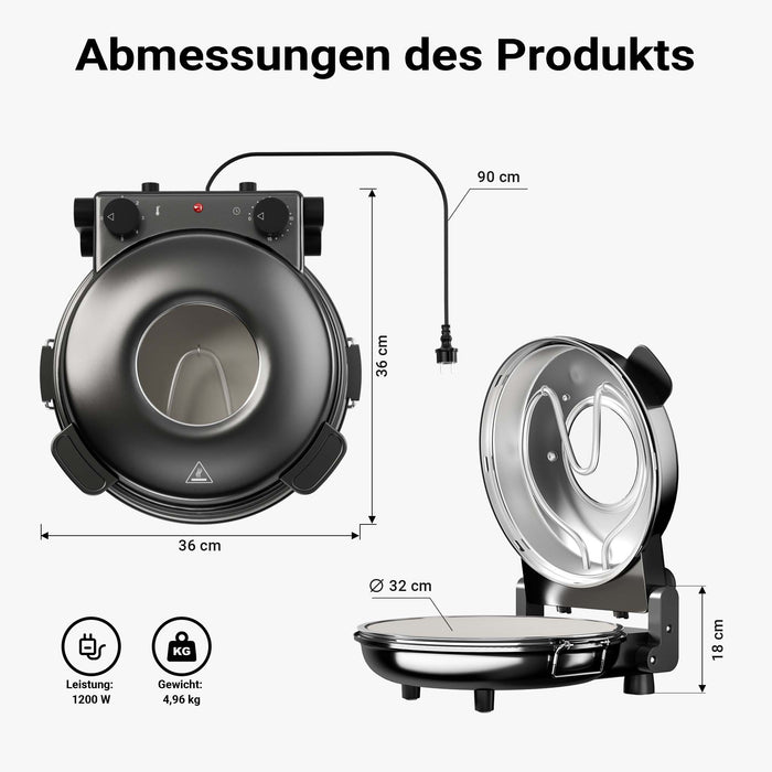 Forno pizza elettrico Ø32cm max 400°, con pietra refrattaria, vetro di controllo e timer