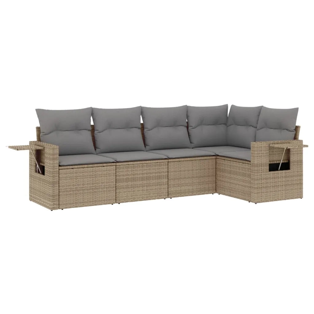 Set Divano da Giardino 5 pz con Cuscini Beige in Polyrattan 3252466