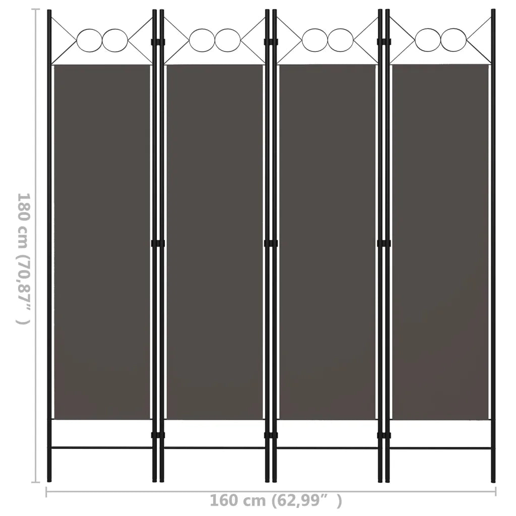 Paravento a 4 Pannelli Antracite 160x180 cm 320704