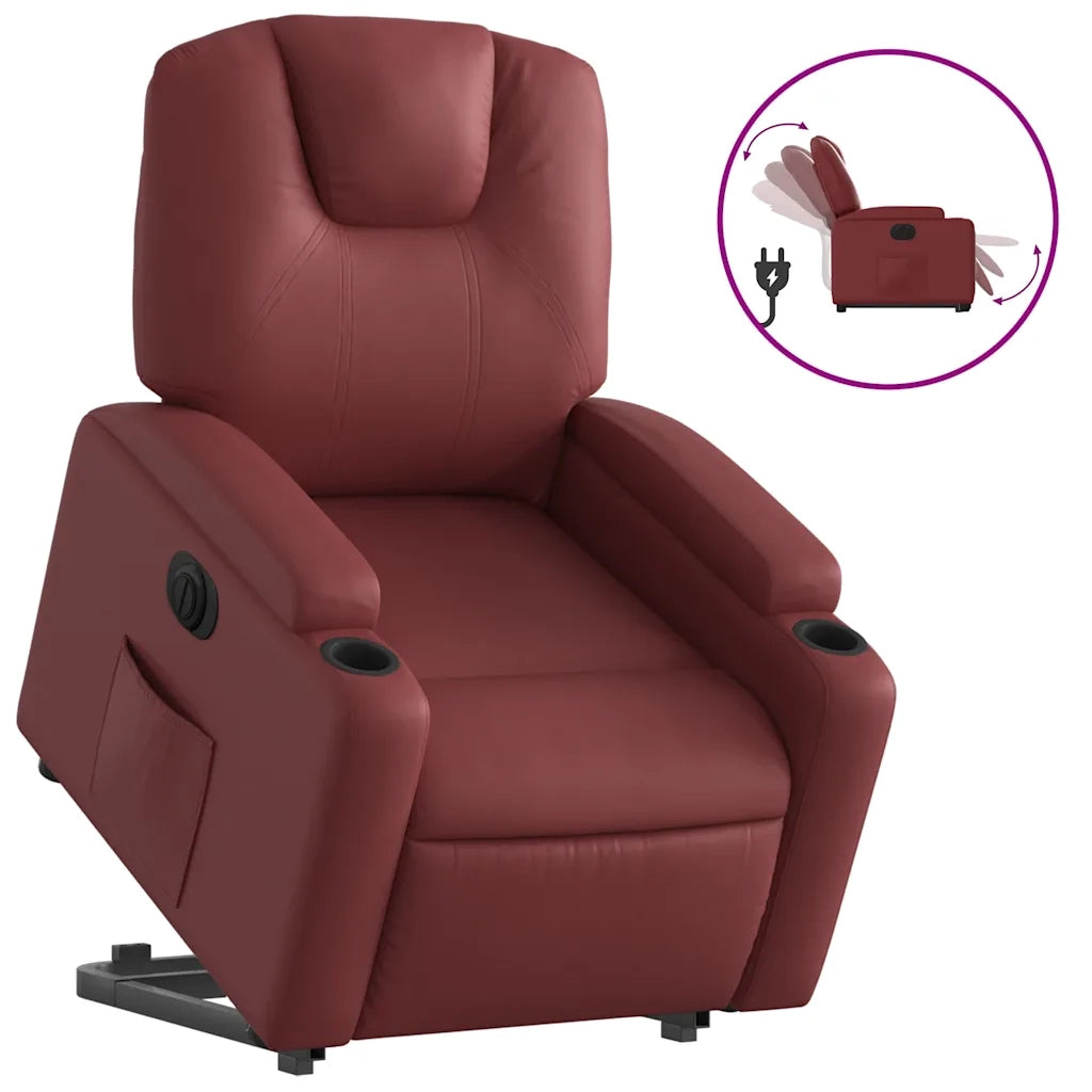 Poltrona Alzapersona Reclinabile Rosso Vino in Similpelle 3204448