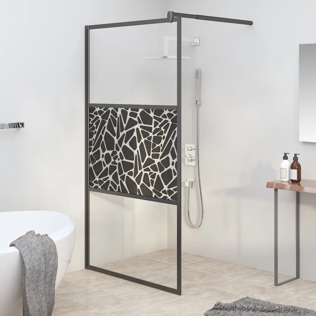 Parete Doccia Walk in 115x195 cm Vetro ESG e Design Pietre Nero 151883