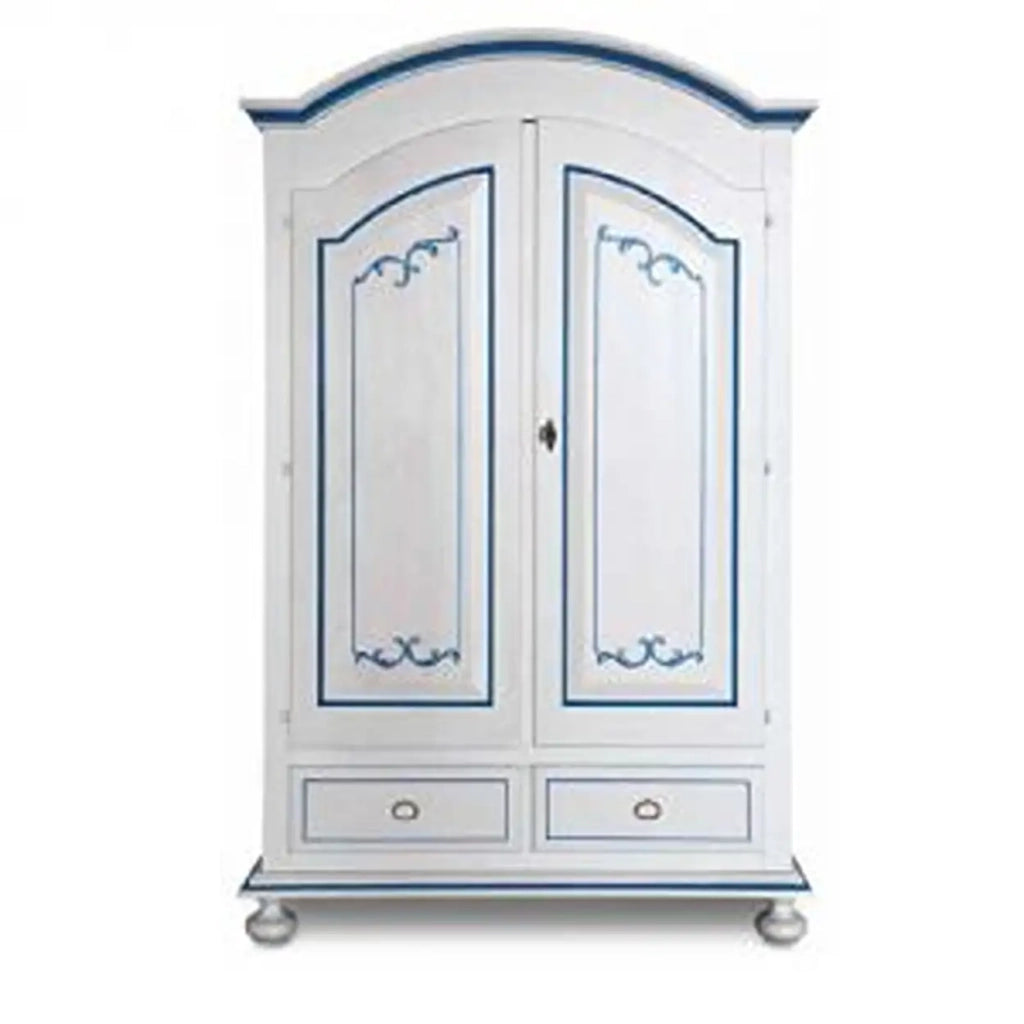 Armadio in legno Shabby chic mod cipollabianco decorato filo blu