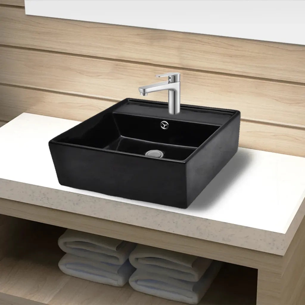 Lavandino in Ceramica Nera Quadrato con Foro Rubinetto/ Trabocco CFW1843128