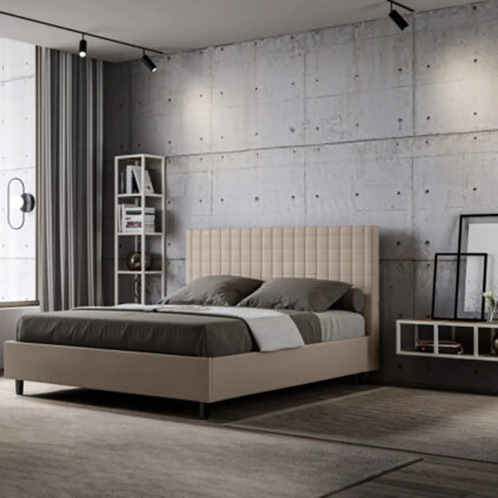 Letto matrimoniale con rete imbottito 160x190 similpelle tortora Sunny