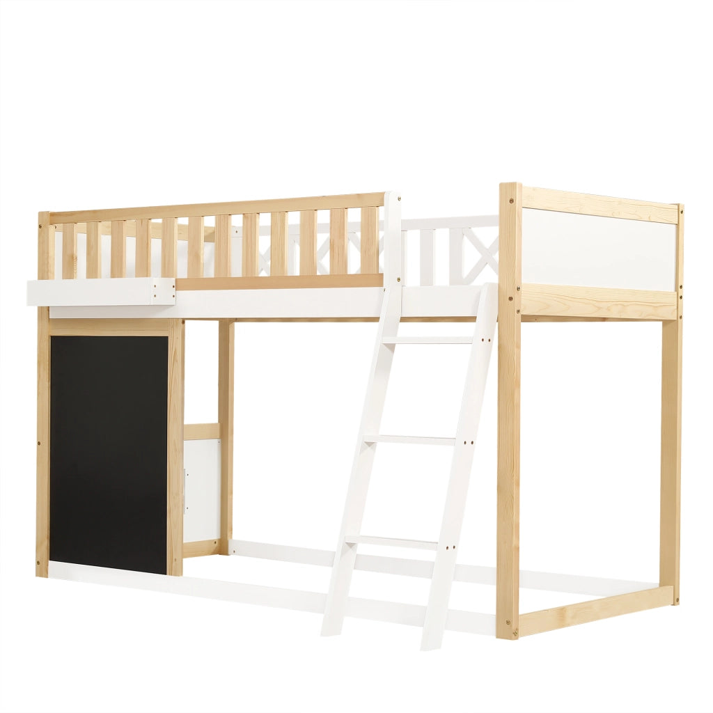 LETTO A CASTELLO PER BAMBINI 90x200 cm, Legno e MDF, Bianco/Naturale