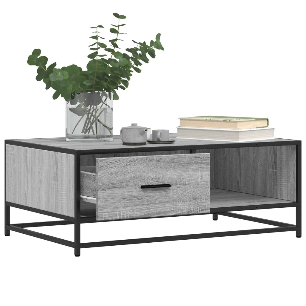 Tavolino Grigio Sonoma 90x57x35 cm Legno Multistrato e Metallo 848757